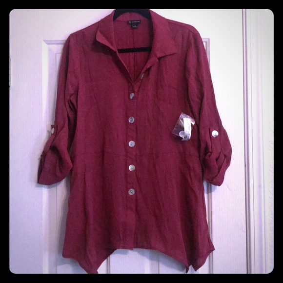 Hi-Low Button Down Blouse - Picture 1 of 2